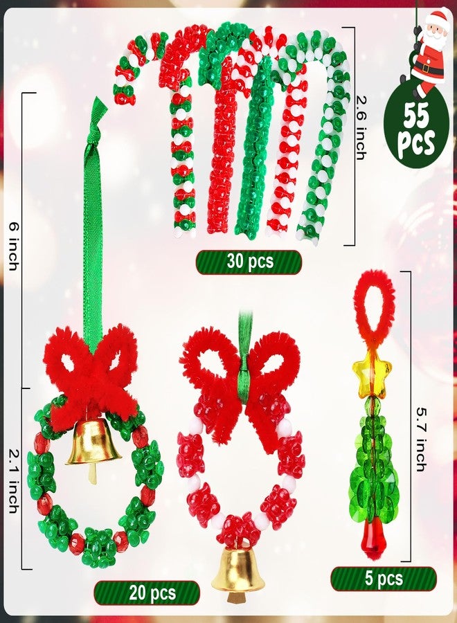 AWHETIE Christmas Crafts for Adults Kids,55 Sets Christmas Beaded Ornament Kit,Including 20 Pcs Wreath with Bell/5 Pcs Tree/30 Pcs Candy Cane,Holiday Tree Decorations Party Supplies - Image 3